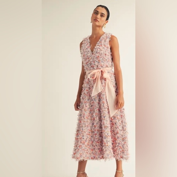 Just Me Dresses & Skirts - Elegant Pink Feather Mesh
Dress with Bow